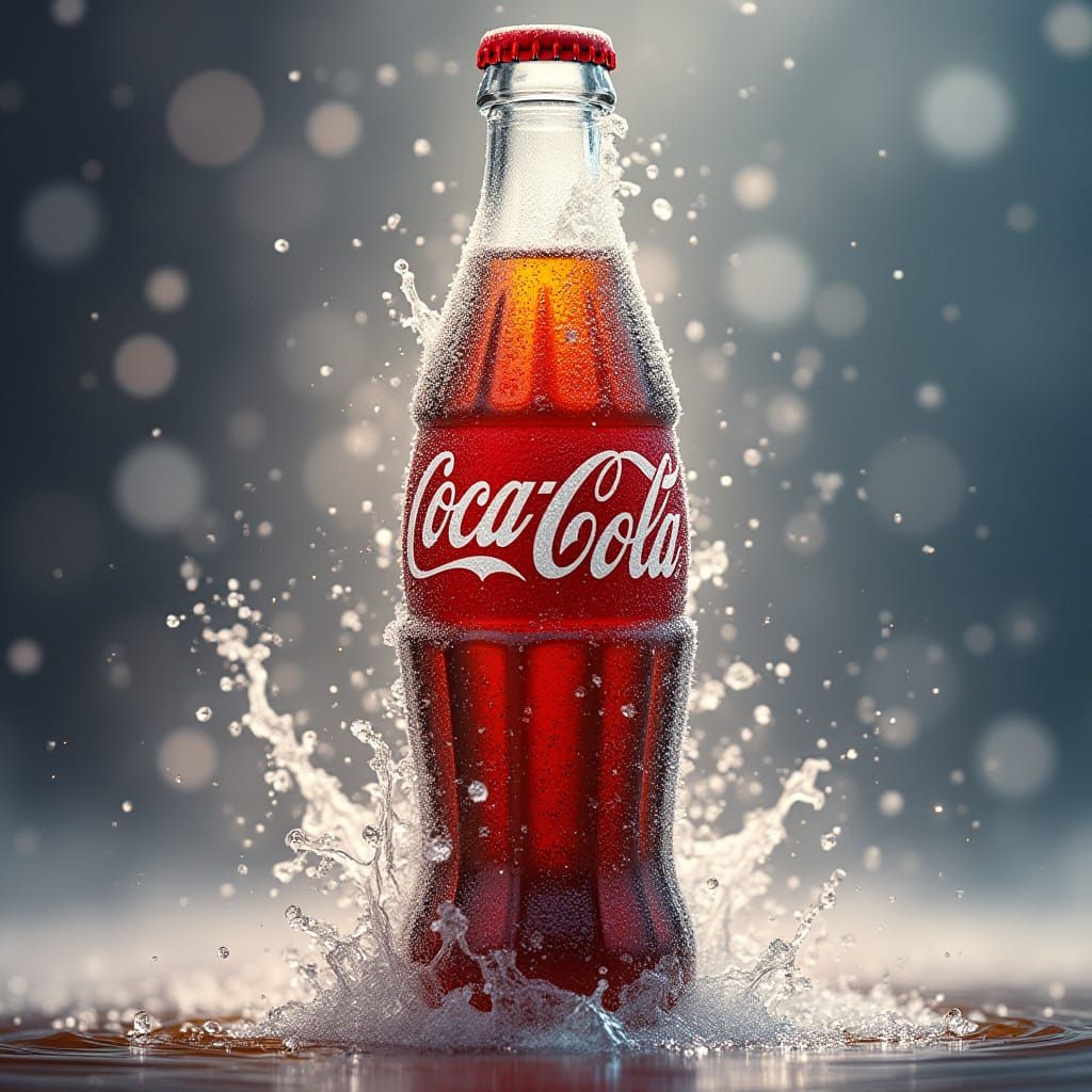 Icy Coke Bottle in Hyper-Realistic Style