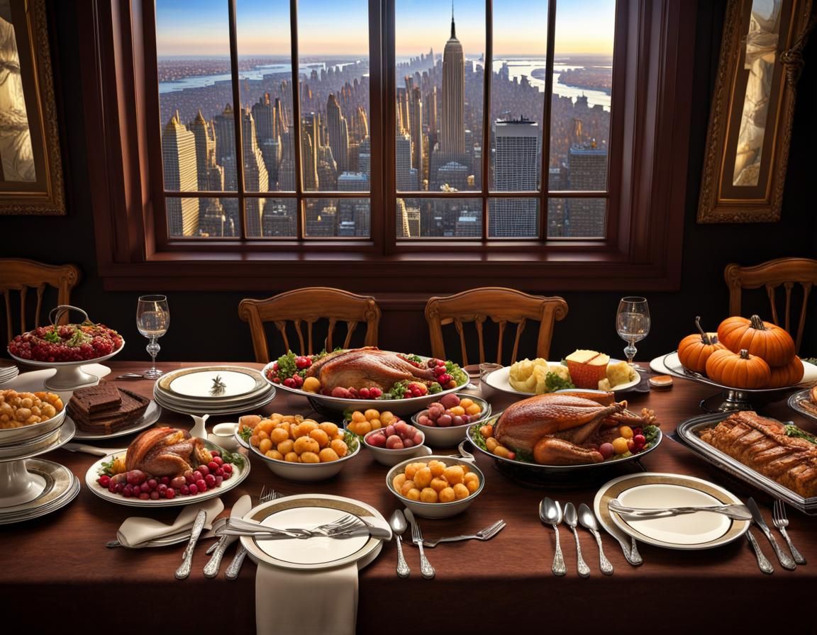 Rubino Thanksgiving Table Overlooking New York City AI Generated