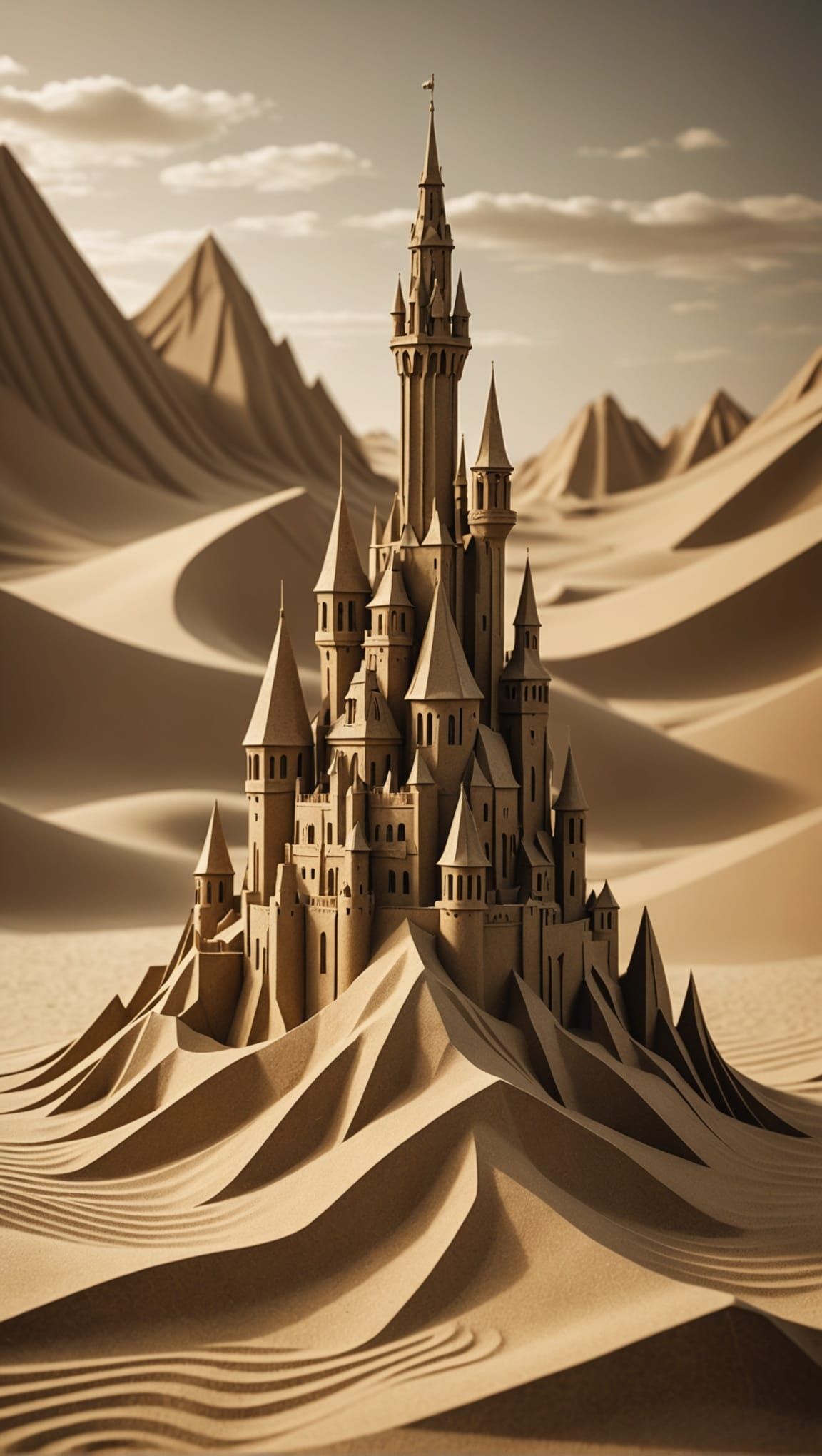 Fractal sand castleden, surrealistische,  style Dali Origami...