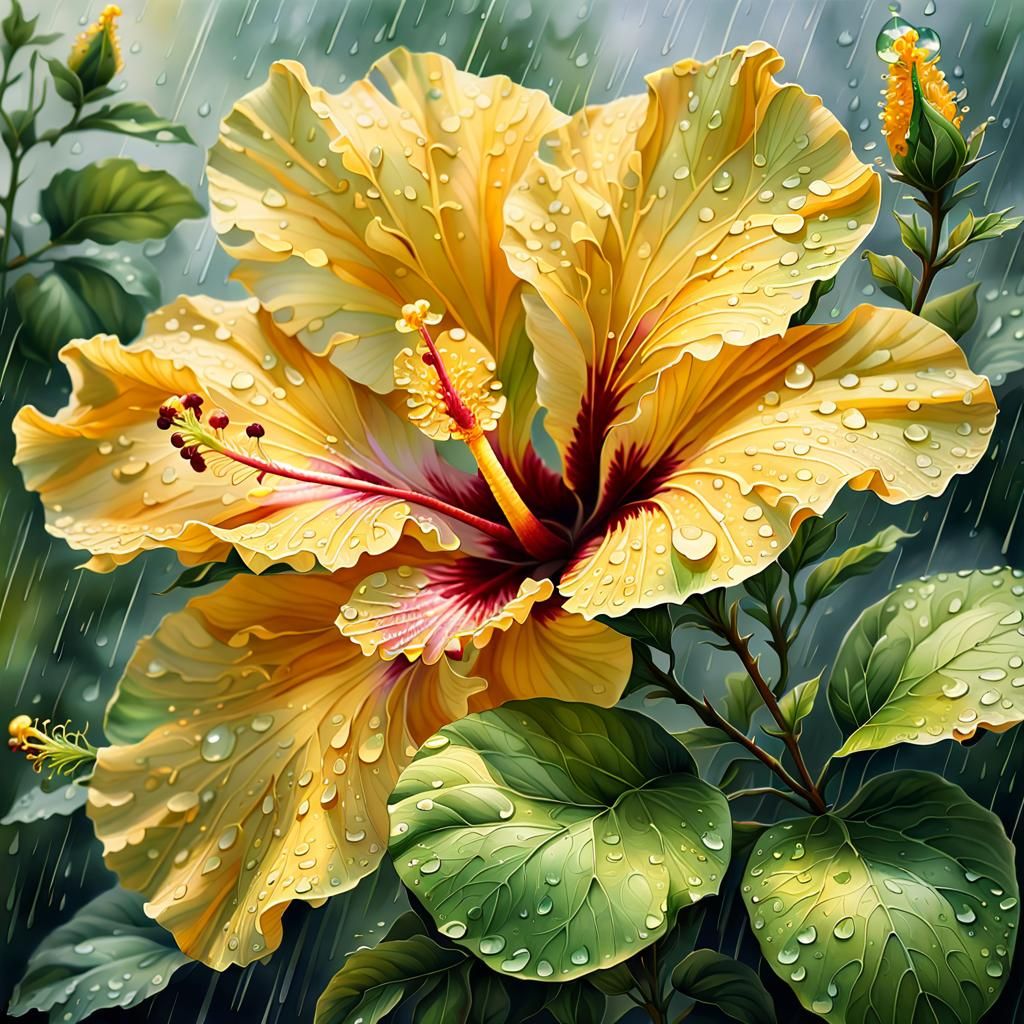 Magnificent Hibiscus Flower in Watercolor Style