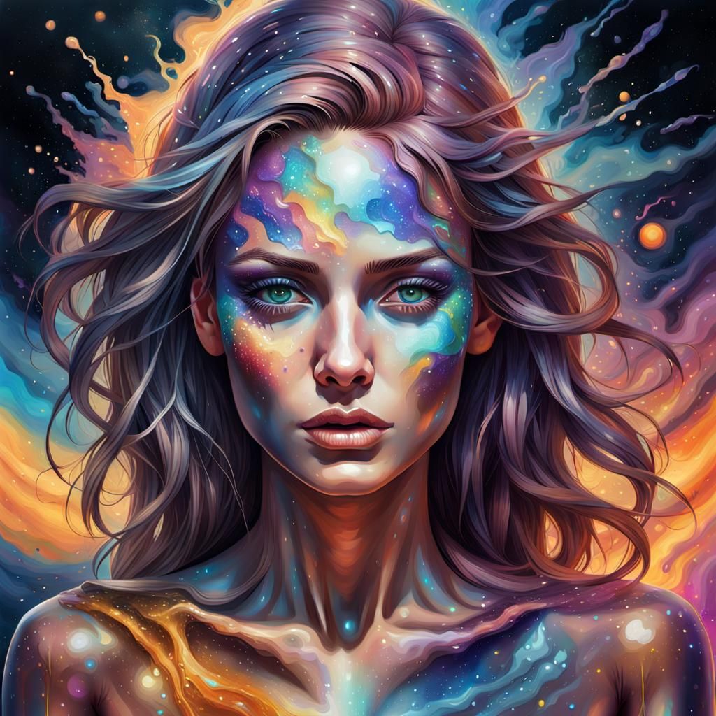 detailed oil painting of pretty female. less clothes. splash...