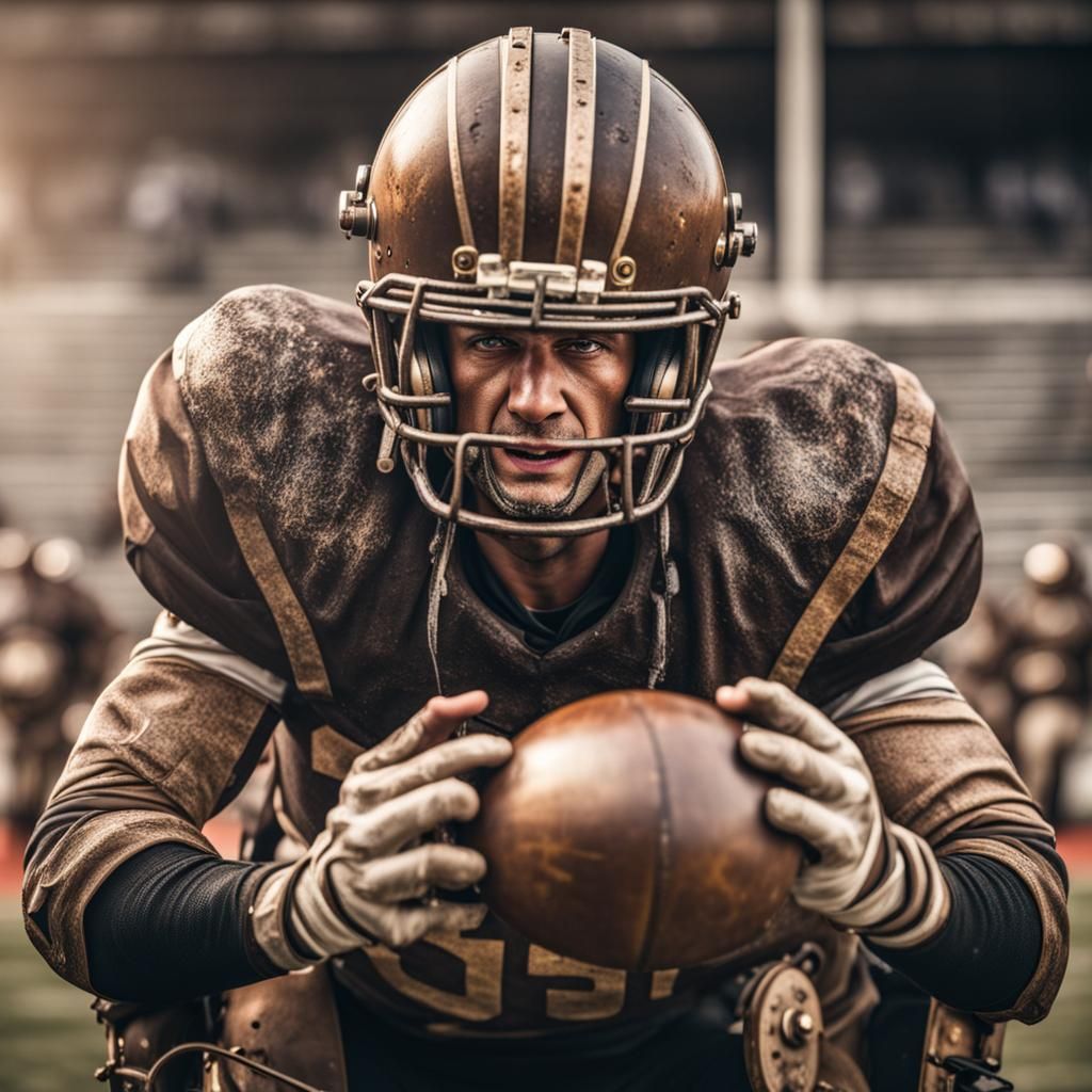 athlete compete football player helmet jersey  sweat bruiser...