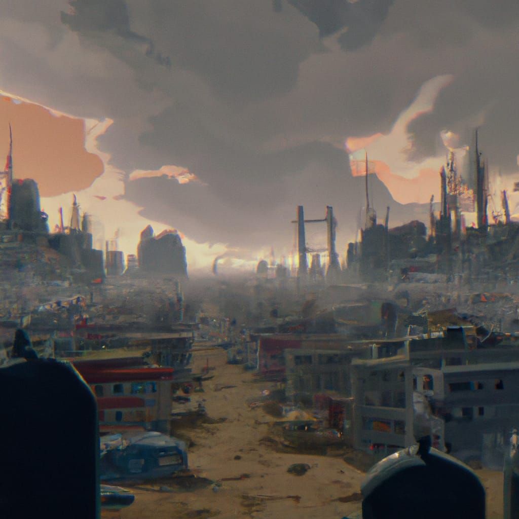 Post apocalyptic that shows the city retro nuclear nature di...
