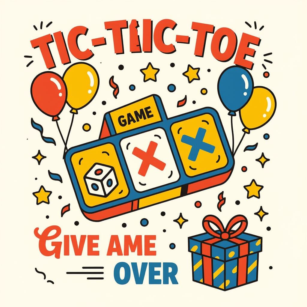 Vintage Tic-Tac-Toe Tattoo Sheet with Celebratory Elements