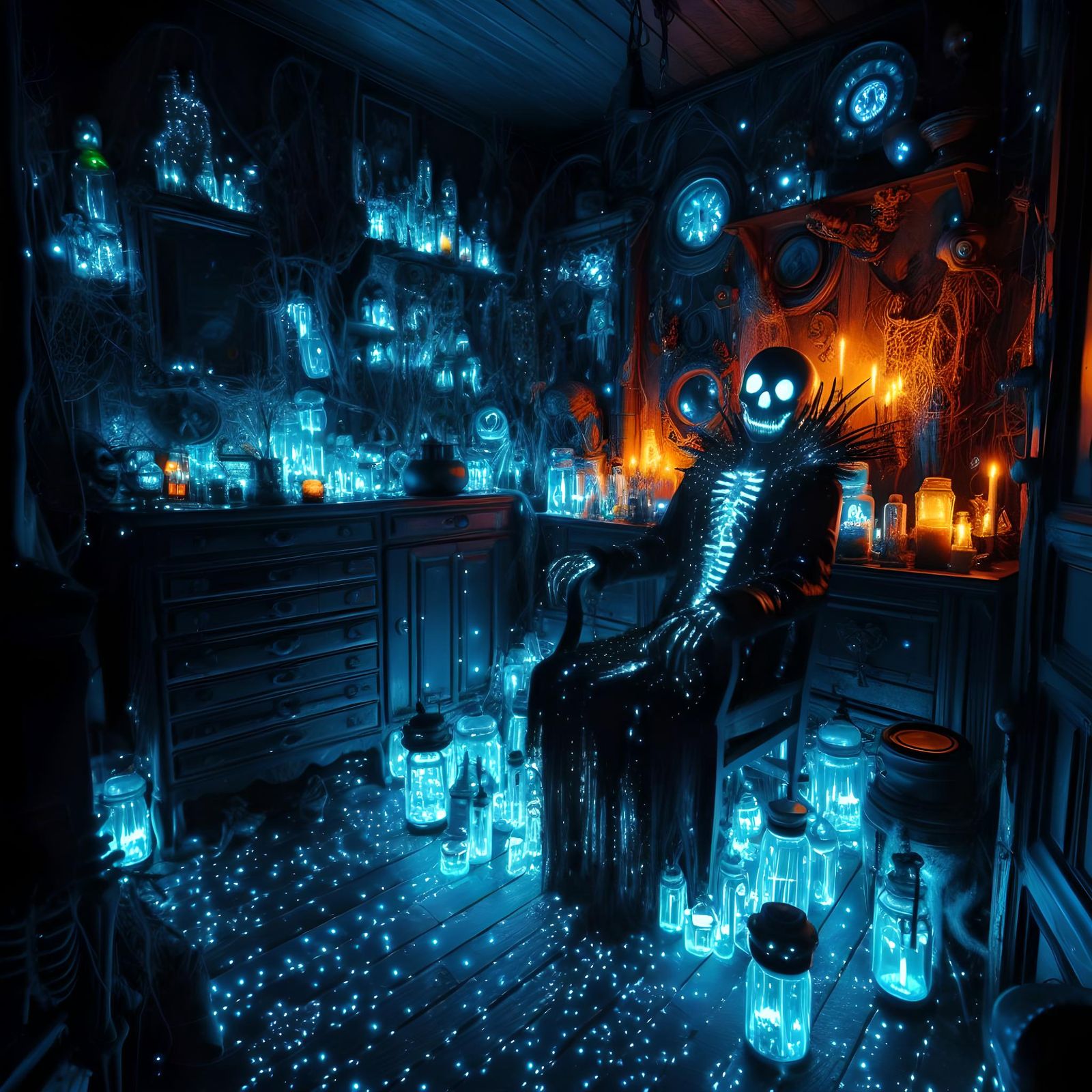 bioluminescent haunted room