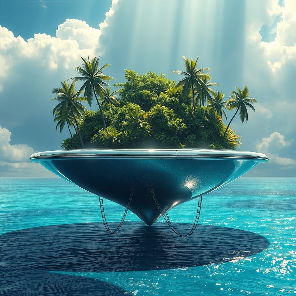 tropical island on a futuristic anti-gravity base  by @Scotting