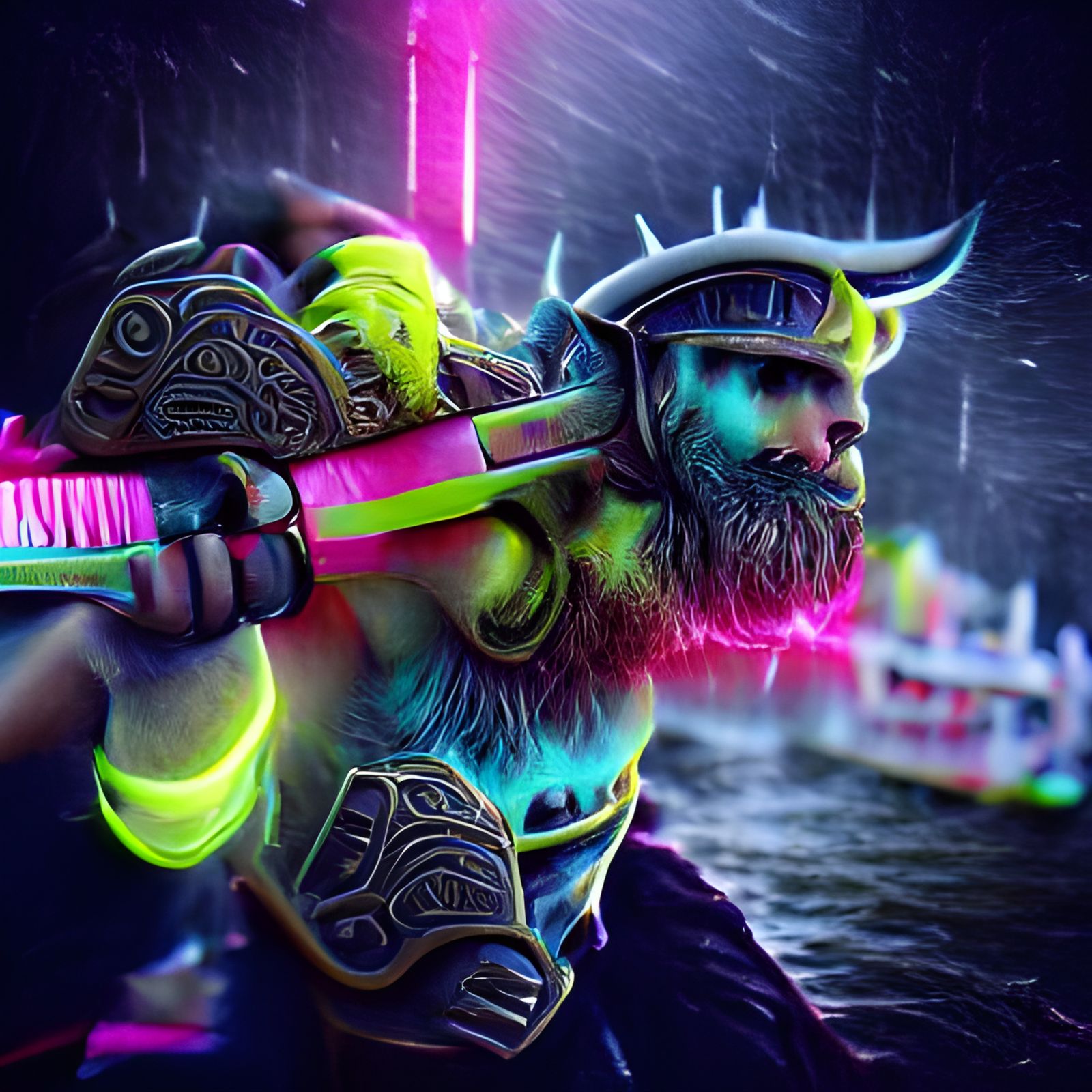 Neon Viking Warrior 8k Valhalla - AI Generated Artwork - NightCafe Creator