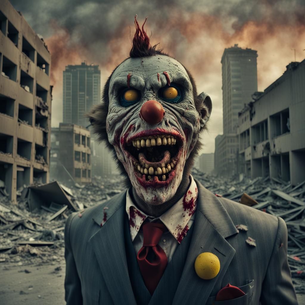 Zombie Monkey Monster Clown Grinning Maniacally In Business ...