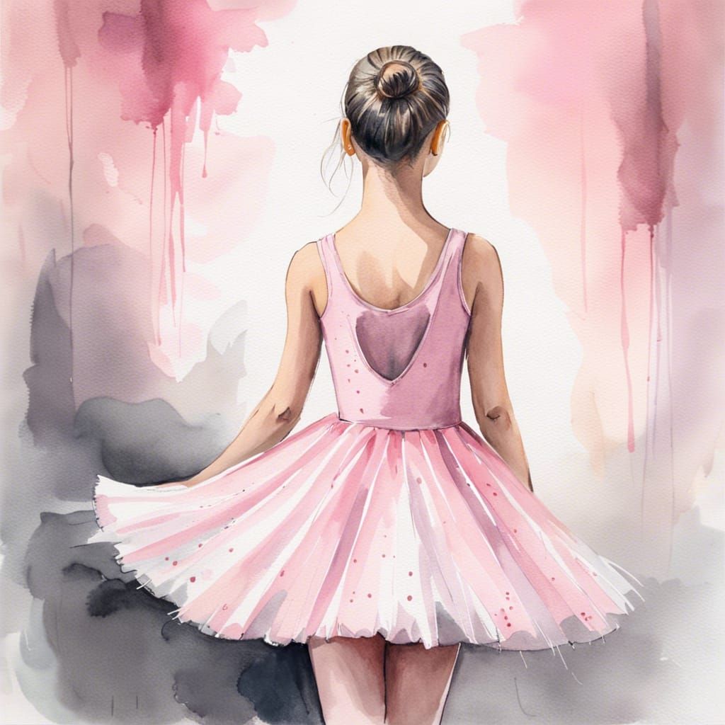 a cute and beautiful girl wearing a pink ballet dress, back ...