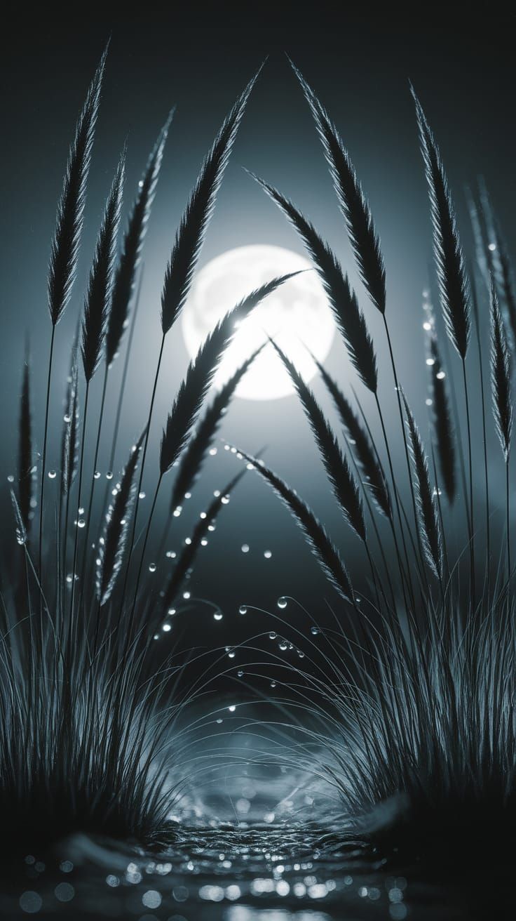 Moonlight filters through towering grass blades,   by @Razzmama 