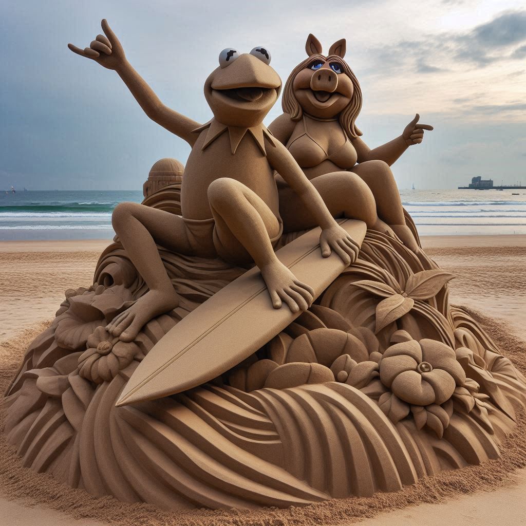 Kermit and Miss Piggy Sand Sculpture