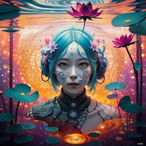 Beautiful art of a modern young lady underneath the waters s...