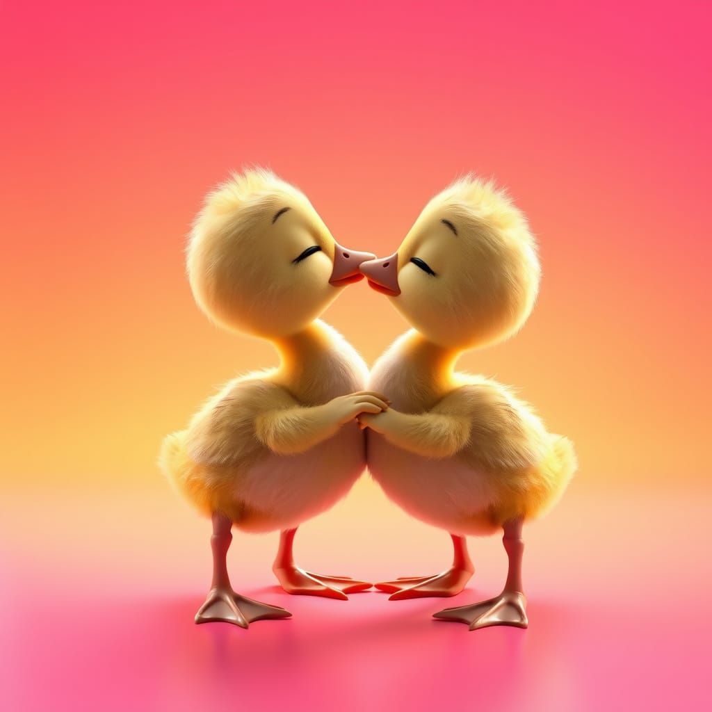 image of two baby ducks, kissing each other, serene cartoon Pixar, Disney, concept art, 3d digital art, ...  by @Kirsty