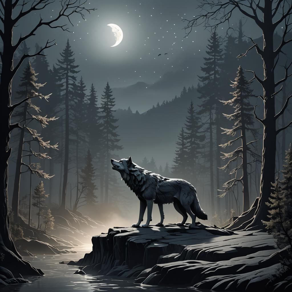 Kirigami Fantasy Concept Art night of a big beautiful grey w...