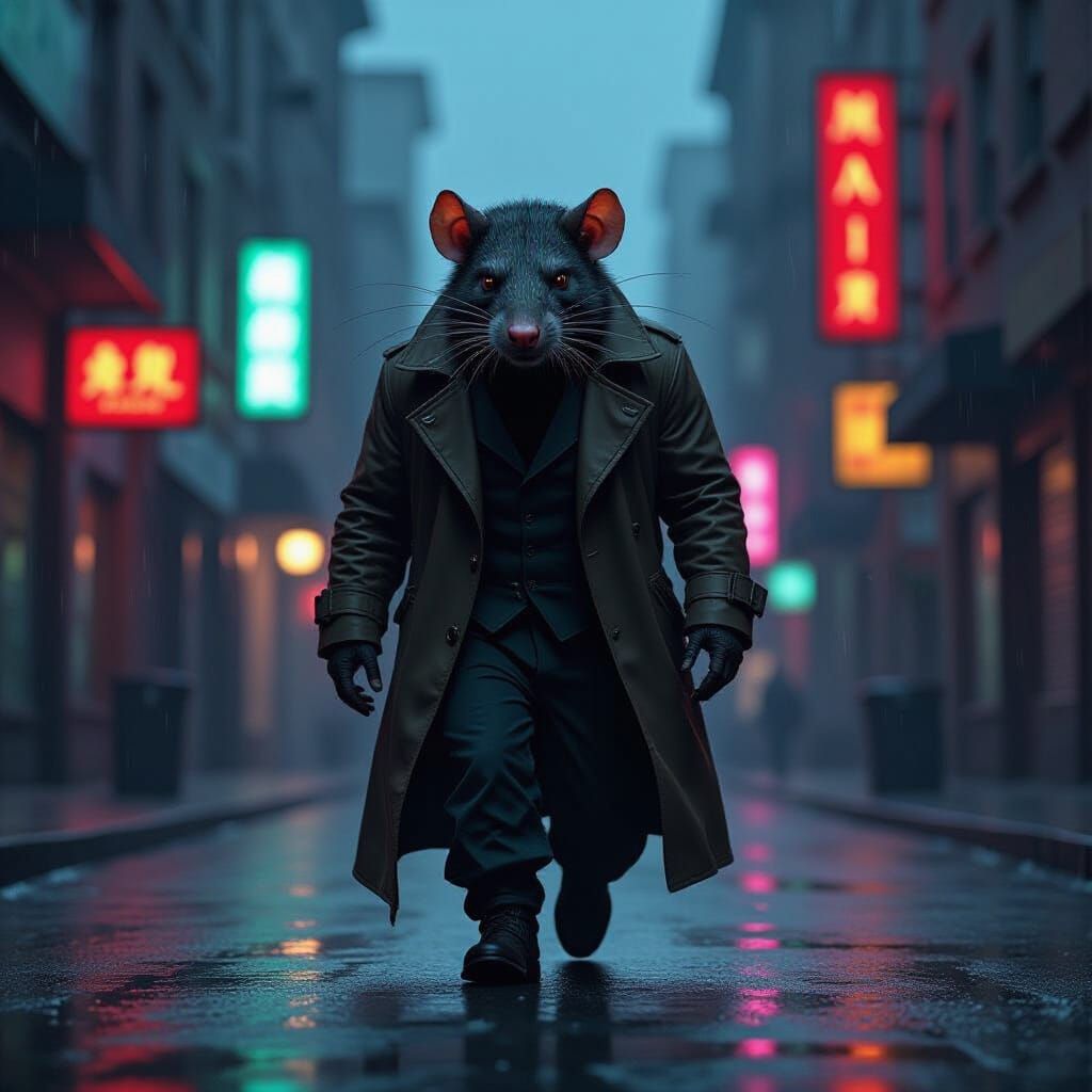 Half-Rat Man Strides Gritty Urban Street