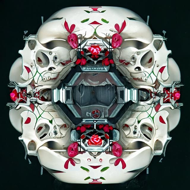 a beautiful wreath of skulls and red roses