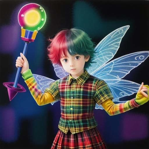 Tartan background ,Kid's drawing ,surreal child's drawing , ...