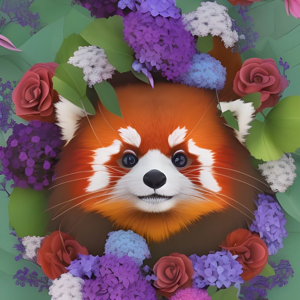 Glassy Eyed Red Panda and Flowers