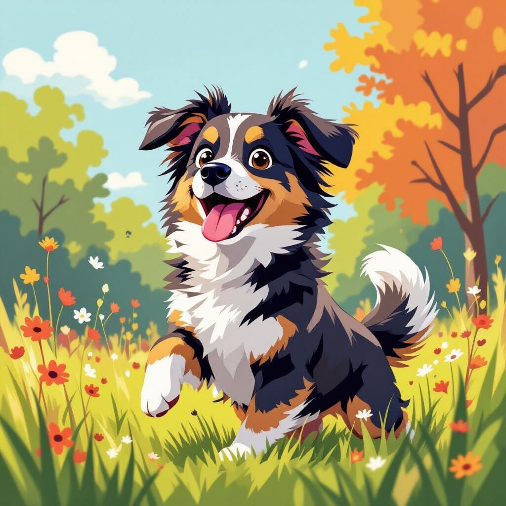 Dog Playing: Whimsical Art with Bold Brushstrokes