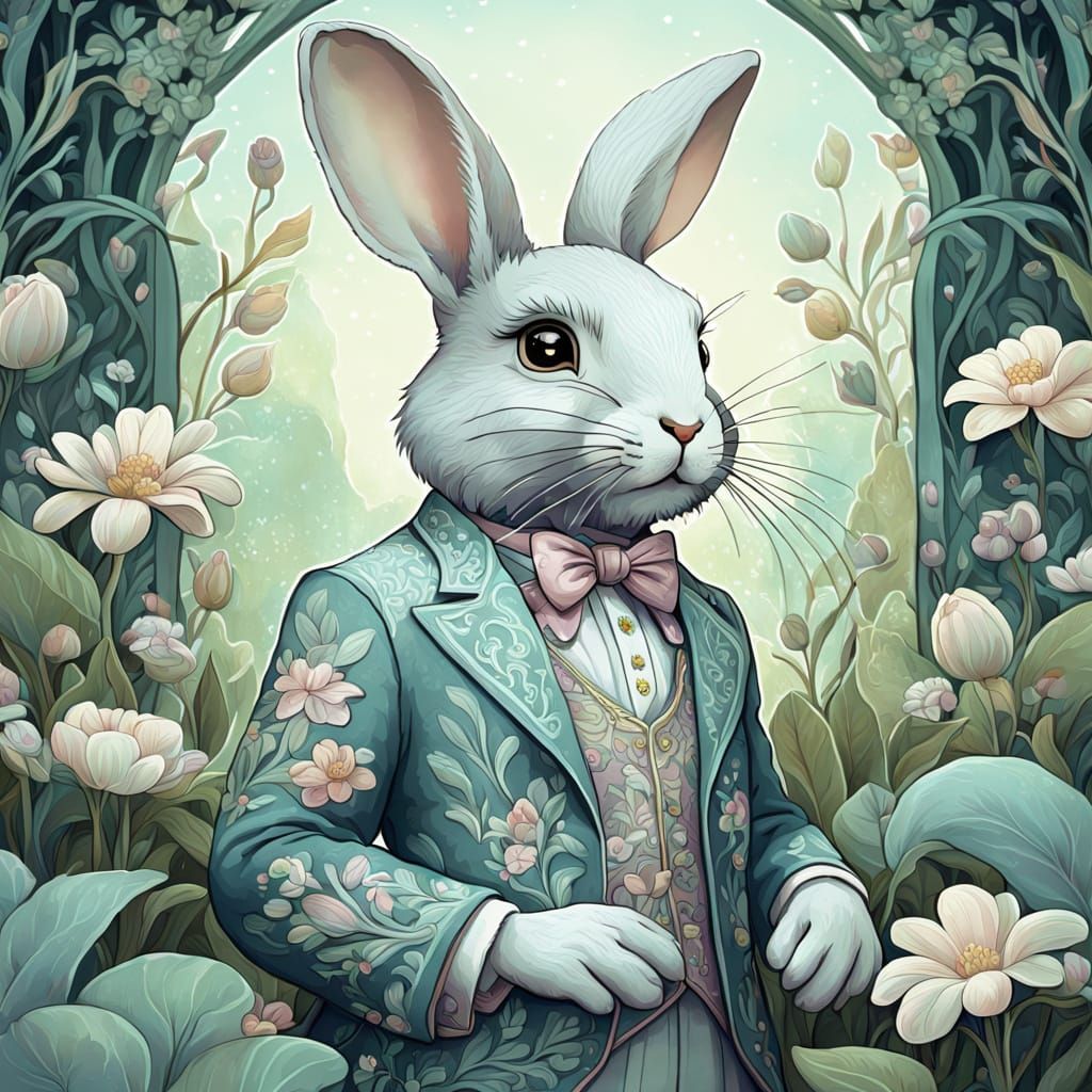 Art nouveau bunny portrait  by @Moon Warden