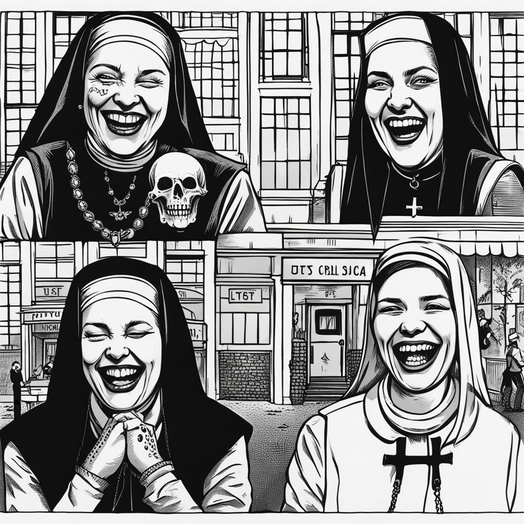 Punk goth nuns laughing - AI Generated Artwork - NightCafe Creator