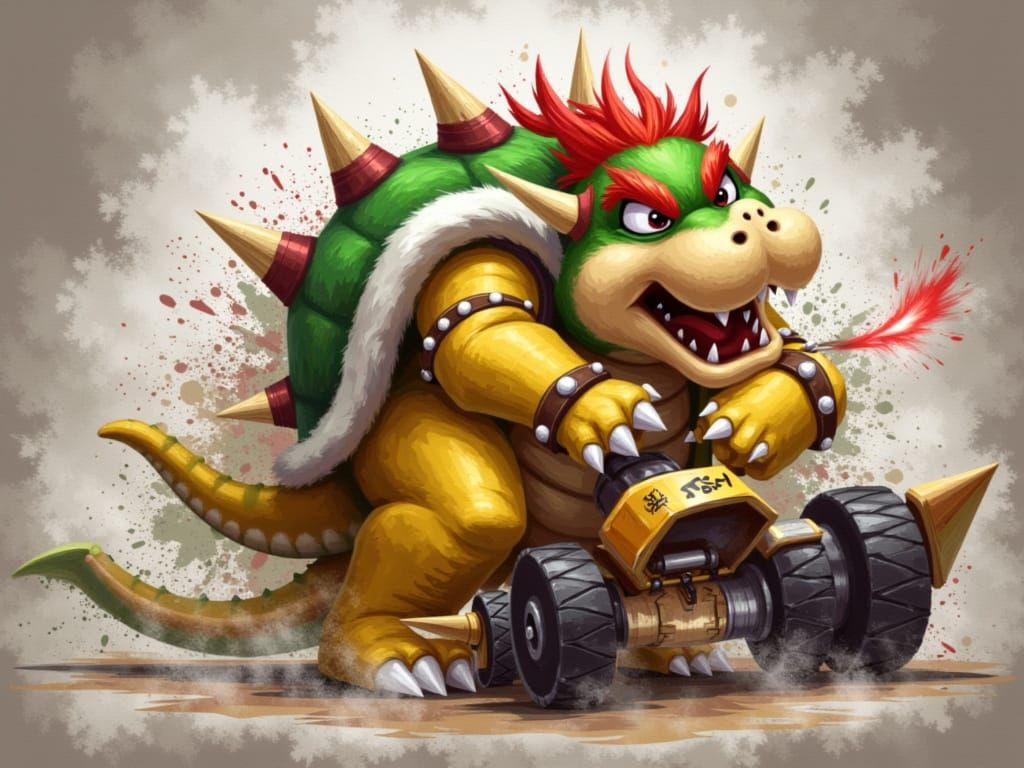 <lora:ominous:1.0> Bowser, Mario Cart