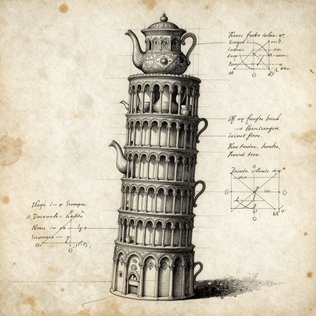 Leaning tower of teapot.  by @idisc