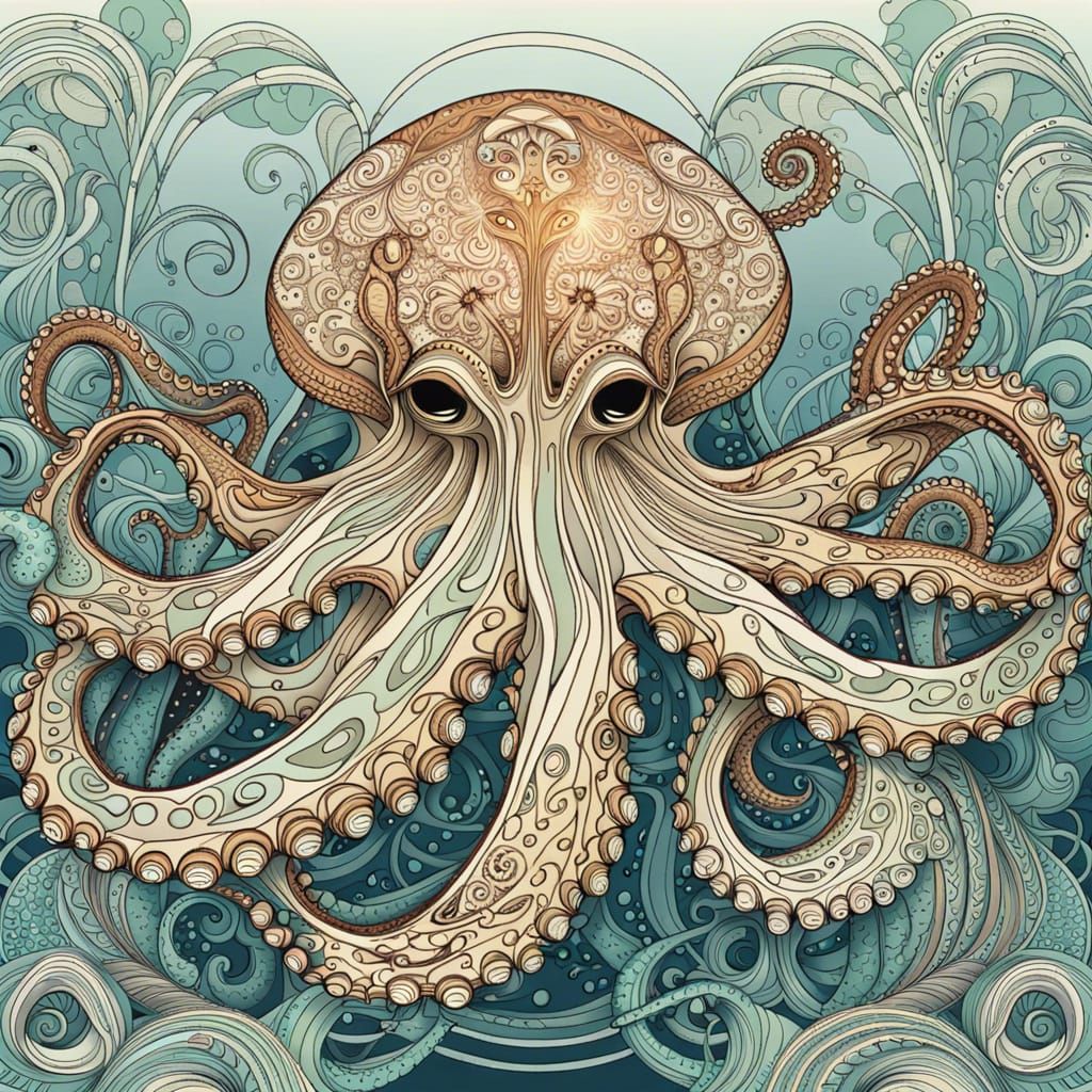 octopus, ocean, art nouveau