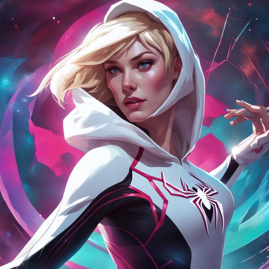 spider-gwen, giant, in space, holding the world in her hands - AI ...