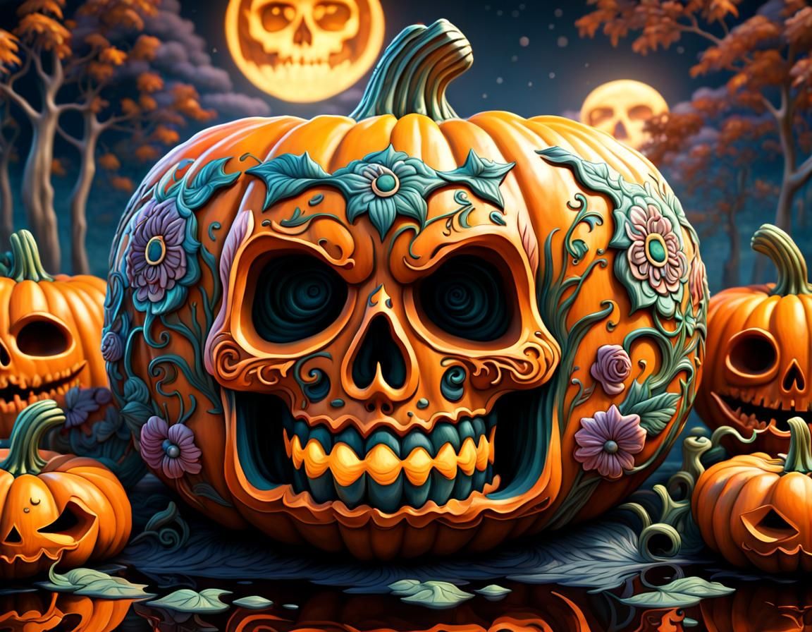 Carved Del Los muerto pumpkin  by @DesignByNettis