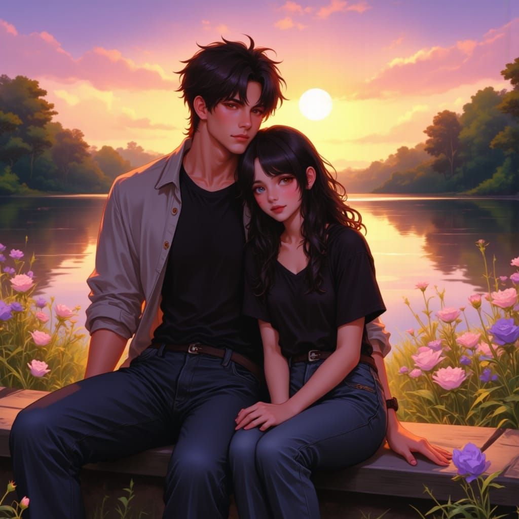 Serene Evening in a Flower Garden