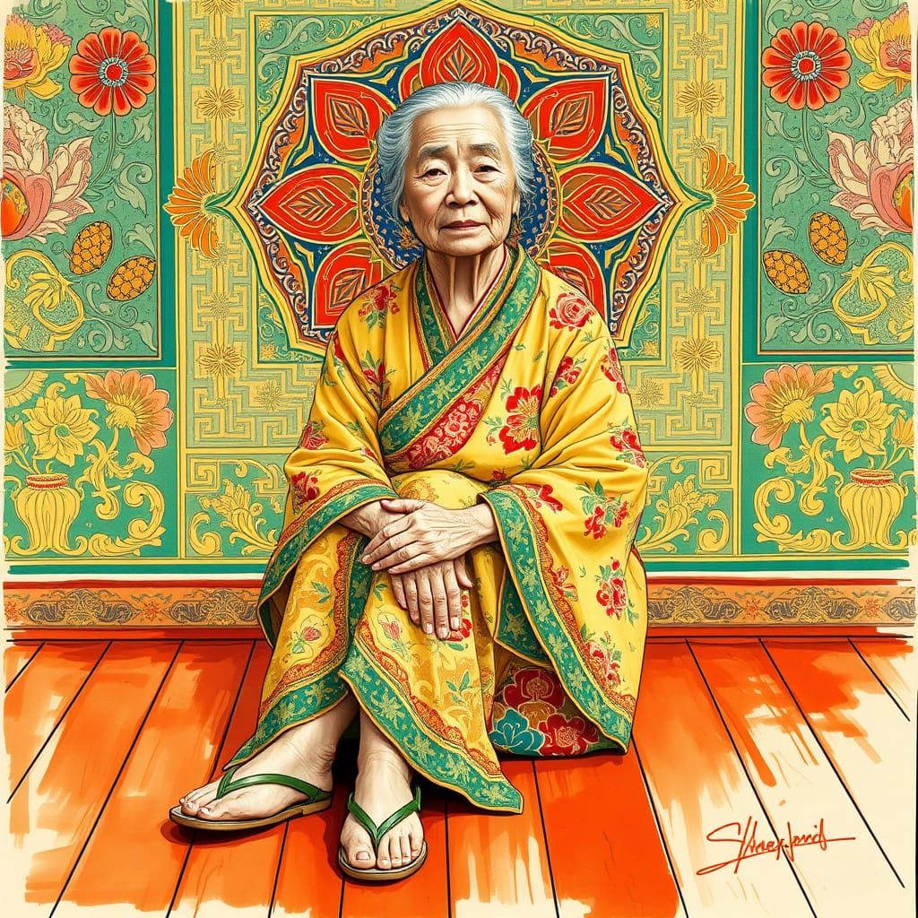 Asian Woman in Traditional Clothing, Fine Art