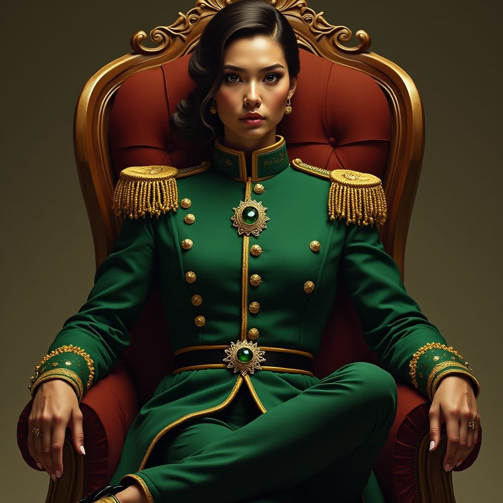 Regal Figure in Green and Gold: A Majestic Ceremony