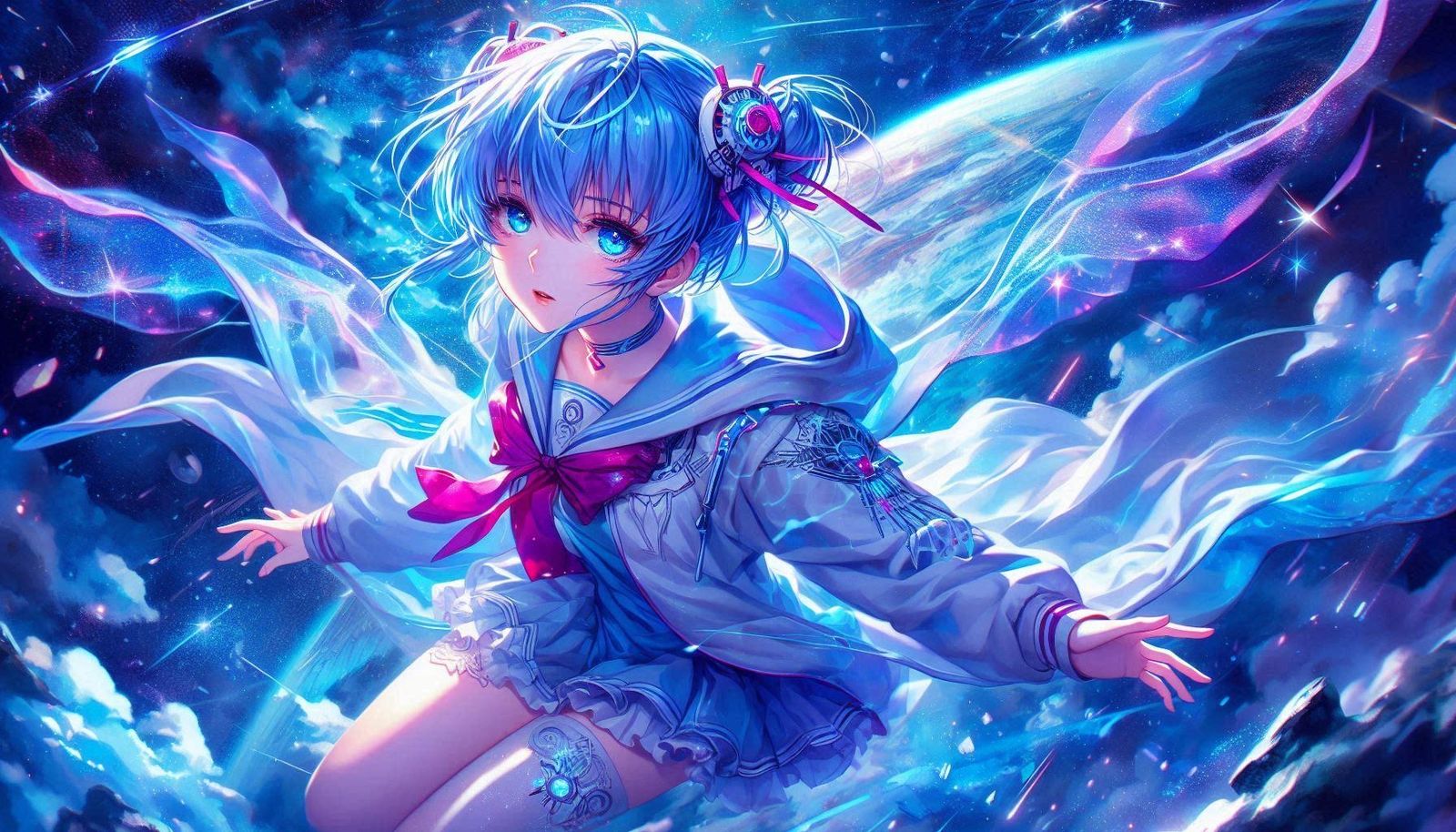 Ayanami Rei with long hair in buns