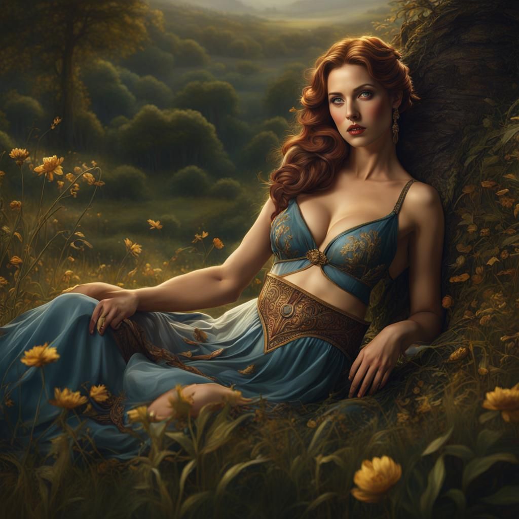 a classical female beauty laying down