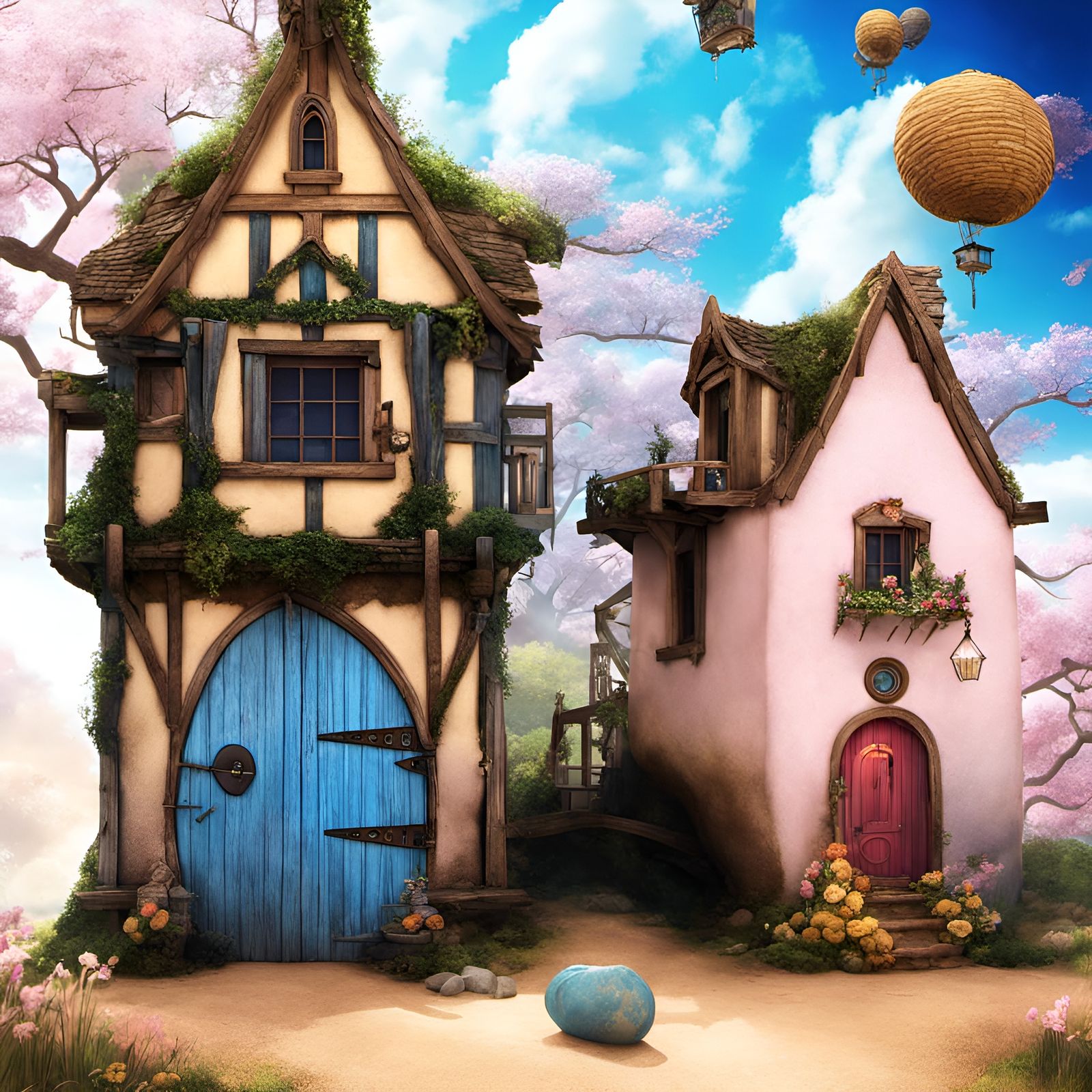 Fantasy enchanted cottages, big blue door