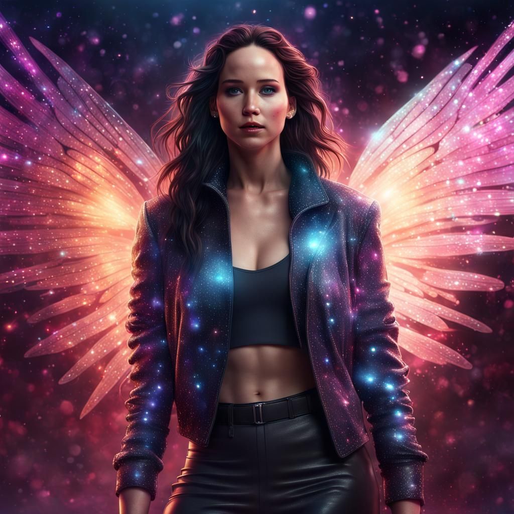 hyperrealistic  Cool 80s jennifer lawrence, very long black ...
