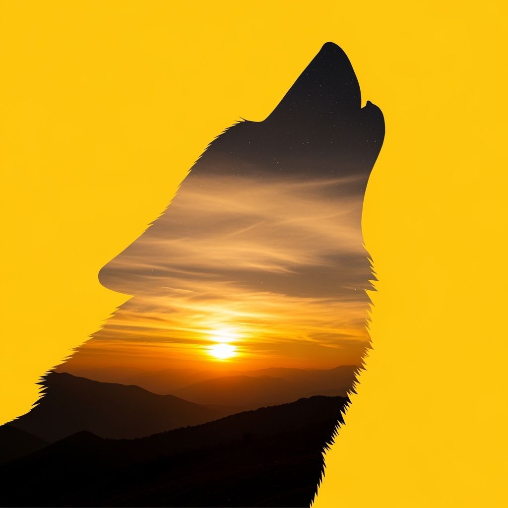 Wolf Silhouette Double Exposure Sunset Digital Art