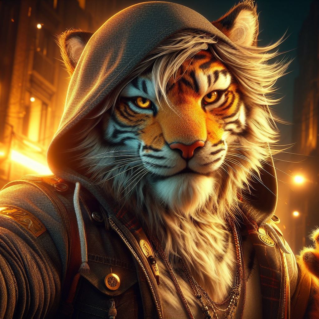 gorgeous anthropomorphic tiger wearing urban clothes : "soft...