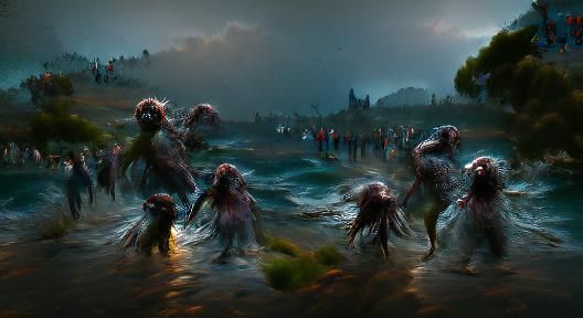 Zombies walking from water