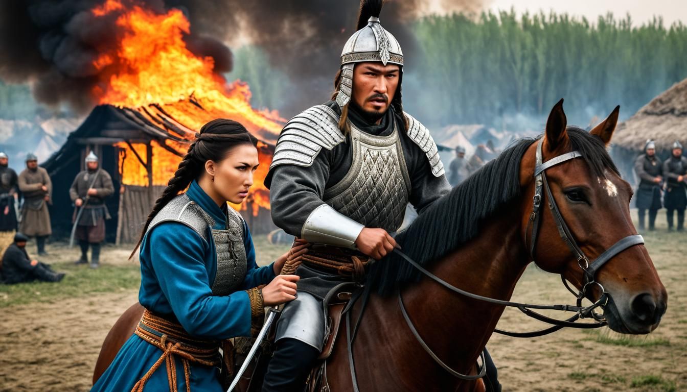 An angry Tatar-Mongol warrior and beautiful women - AI Generated ...