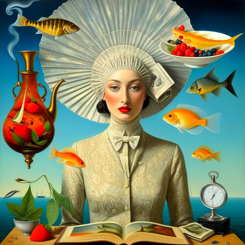 Eldritch Surrealist Lady in Vibrant Asymmetric Composition