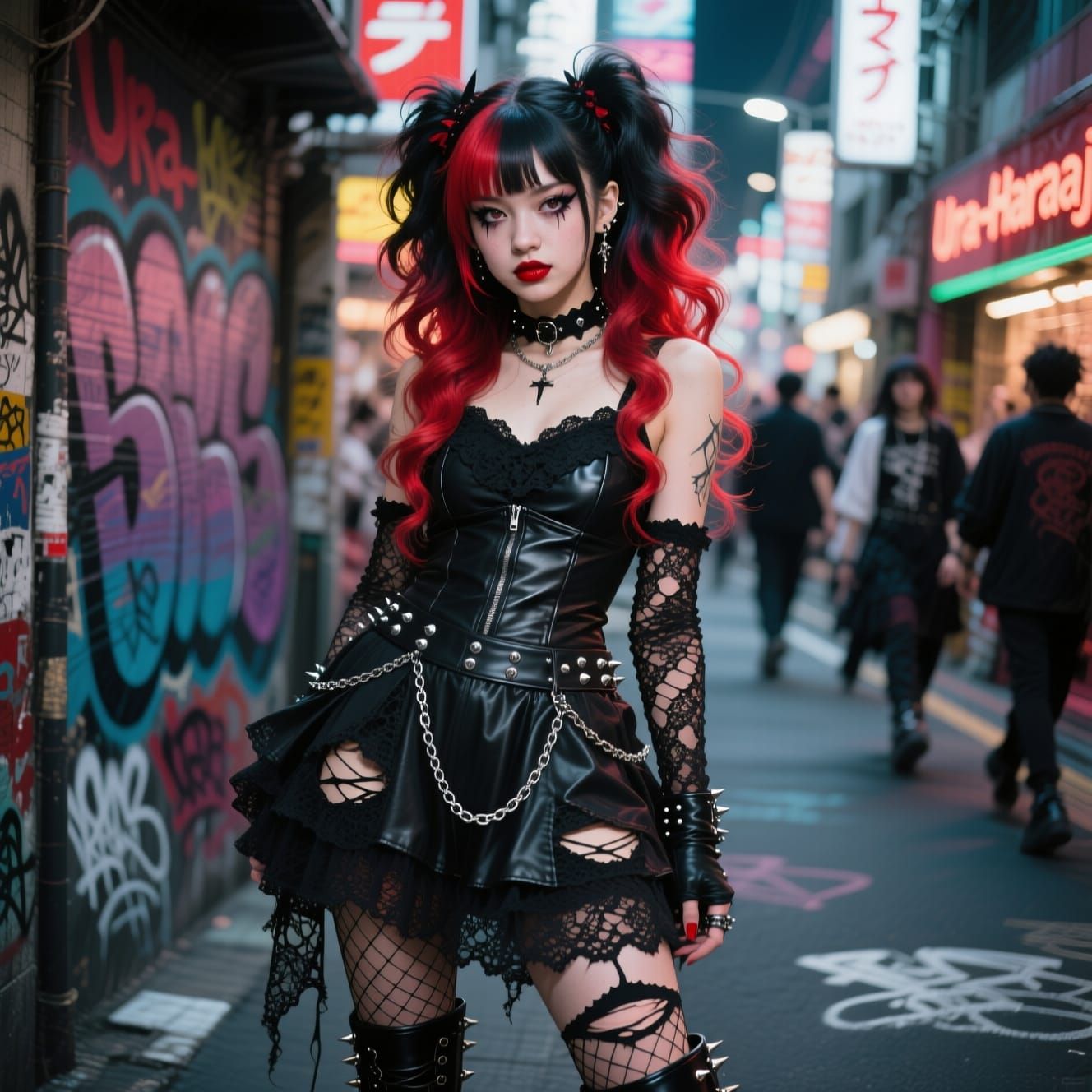 Punk gyaru girl in Ura-Harajuku, Jirai Kei and Gothic Rolita style
