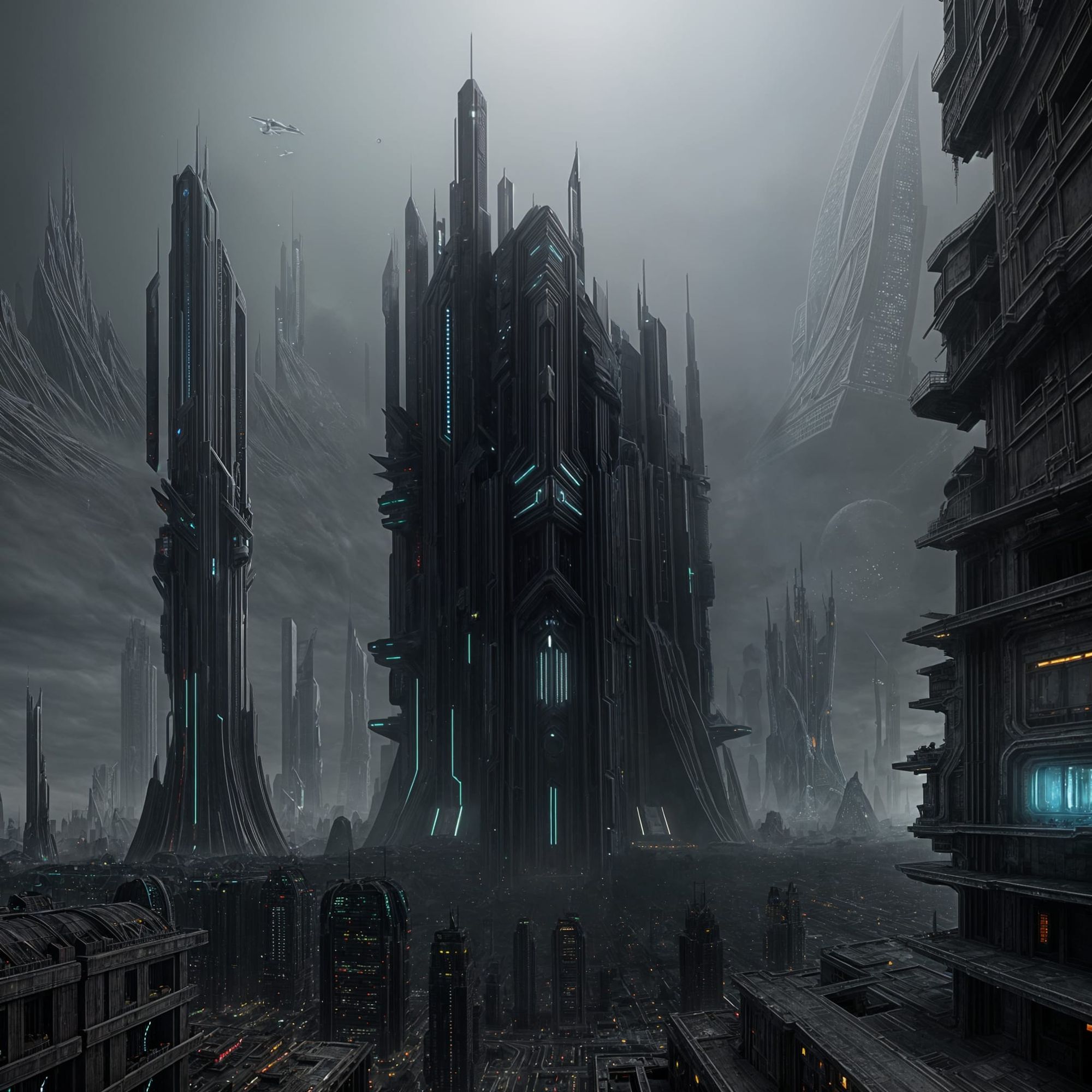 <lora:Dark City:1.0> An futuristic alien city 
out of a nightmare. 