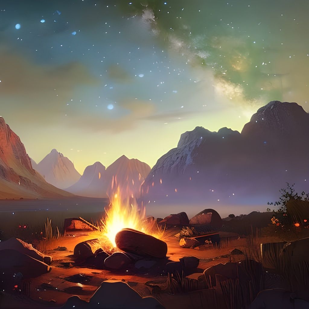 watching the campfire burn under the starry night sky