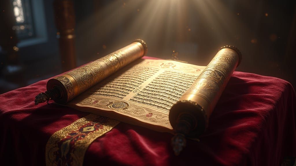 Mystical Torah Scroll in Ornate Leather Binding