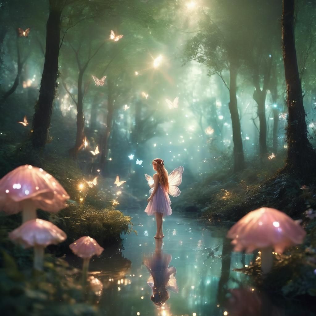 Cute Fairy with Butterfly Wings in Ethereal Lighting