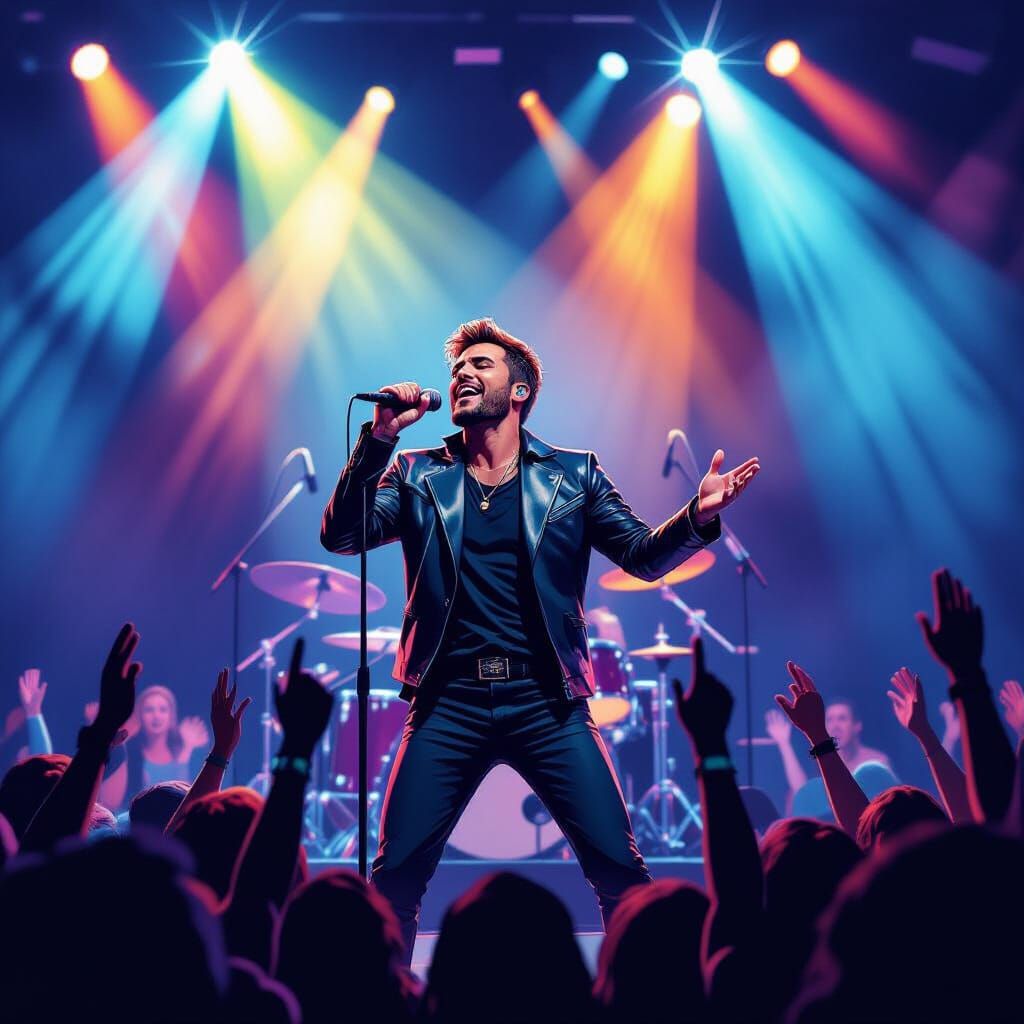 Male Singer Performing Live with Cheering Crowd