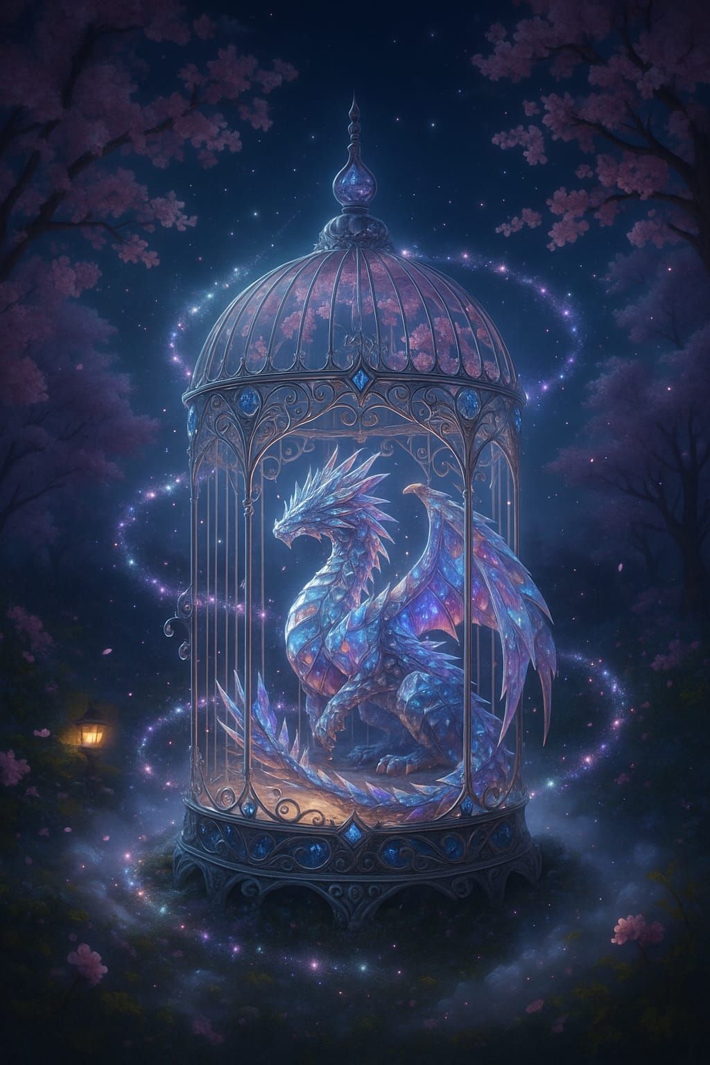 Iridescent Dragon in Blooming Cage