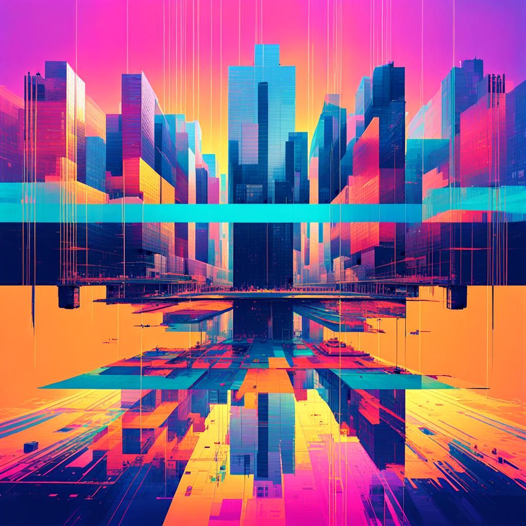 Cityscapes with vibrant glitch effects that transform urban ...